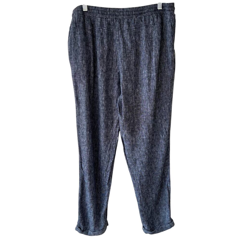 Ellen Tracy Womens Linen Blend Pants Size L Black Chambray Coastal Quiet Luxury